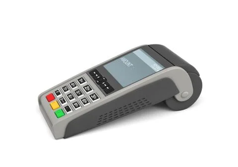 3d rendering of an empty card payment terminal in side view isolated on white Stock Illustration