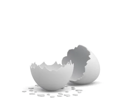 3d rendering of an empty cracked chicken egg with a white shell and several Stock Illustration