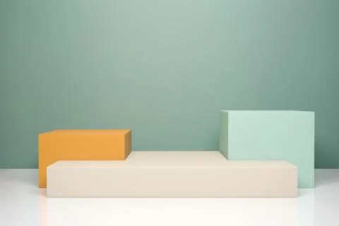 3D rendering of empty display stand. Blank product shelf standing backdrop. Stock Illustration