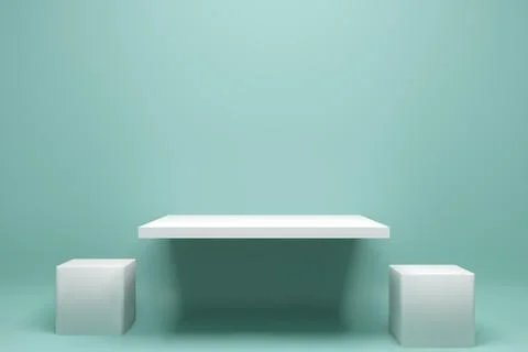 3D rendering of empty display stand. Blank product shelf standing backdrop. Stock Photos