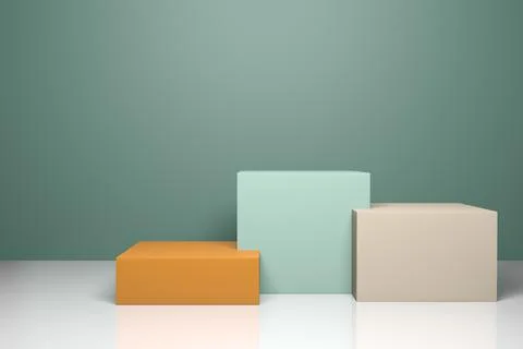 3D rendering of empty display stand. Blank product shelf standing backdrop. Stock Photos