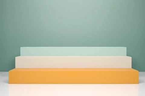 3D rendering of empty display stand. Blank product shelf standing backdrop. Stock Photos