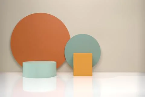 3D rendering of empty display stand. Blank product shelf standing backdrop. Stock Photos