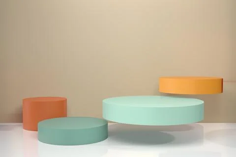 3D rendering of empty display stand. Blank product shelf standing backdrop. Stock Photos