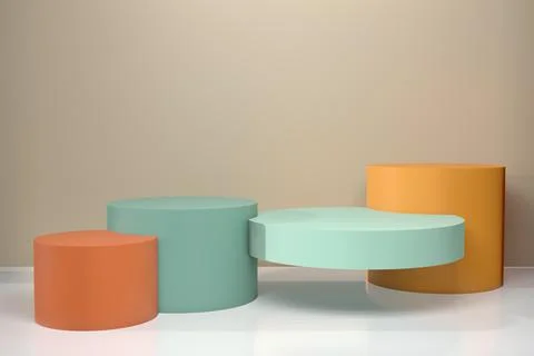 3D rendering of empty display stand. Blank product shelf standing backdrop. Stock Photos