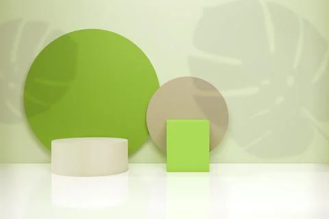 3D rendering of empty display stand. Blank product shelf standing backdrop. Stock Photos