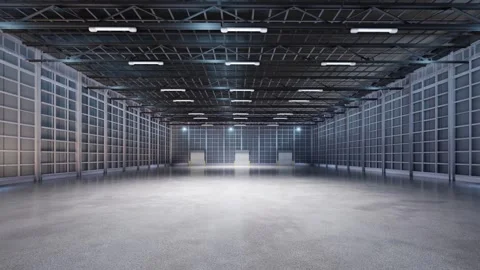 3d rendering empty factory interior fully enclosed with rolling shutter door Stock Footage 338279181