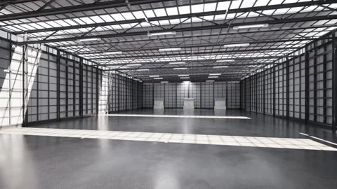 3d rendering empty factory interior filled with natural light Stock Footage 338279183