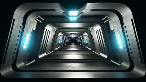 3D rendering empty futuristic neon tunnel hall Stock Photos