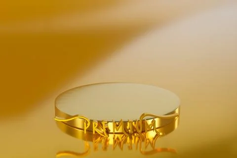 3D rendering Empty gold cylinder podium on golden background. Abstract minima Illustrazione stock