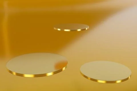 3D rendering Empty gold cylinder podium on golden background. Abstract minima Stock Illustration