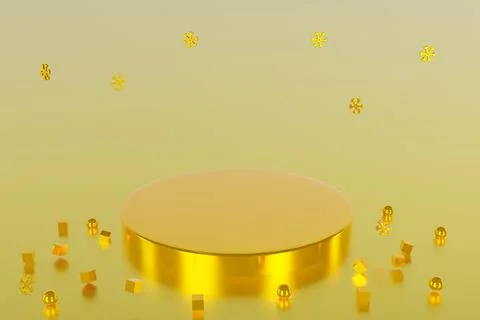 3D rendering Empty gold cylinder podium on golden background. Abstract minima Stock Illustration