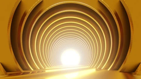 3D rendering of an empty gold tunnel corridor. 動画素材 269693656