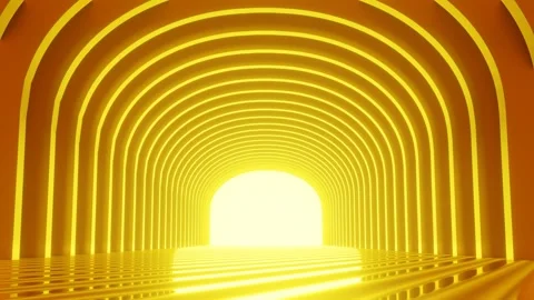 3D rendering of an empty gold tunnel corridor. Stock Footage 269693669