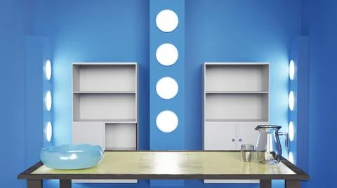 3D rendering Empty Kitchen Inside Pastel Blue Wall Mockup Stock Illustration