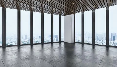 3d rendering of an empty modern office building. Ilustración de archivo