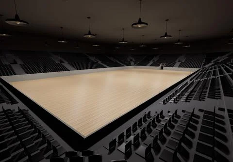 3d rendering of an empty pavilion, indoors sports stadium with empty seats all a Stock Illustration