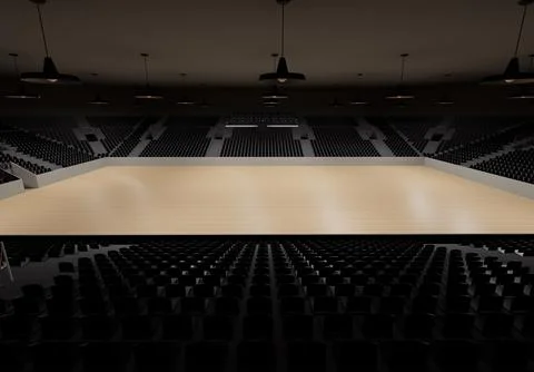 3d rendering of an empty pavilion, indoors sports stadium with empty seats all a Stock Illustration