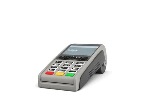 3d rendering of an empty POS-terminal with a screen showing a lettering AMOUNT Stock Illustration
