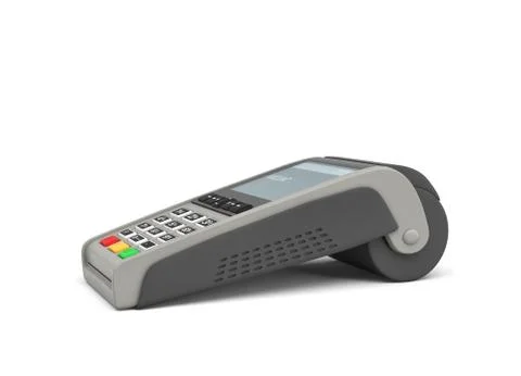 3d rendering of an empty POS-terminal with a screen showing a lettering AMOUNT Stock-Illustration