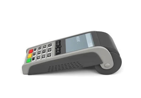 3d rendering of an empty POS-terminal with a screen showing a lettering AMOUNT Stock Illustration