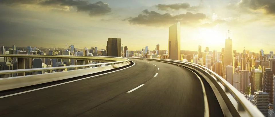 3D rendering empty road with cityscape background Stock Illustration