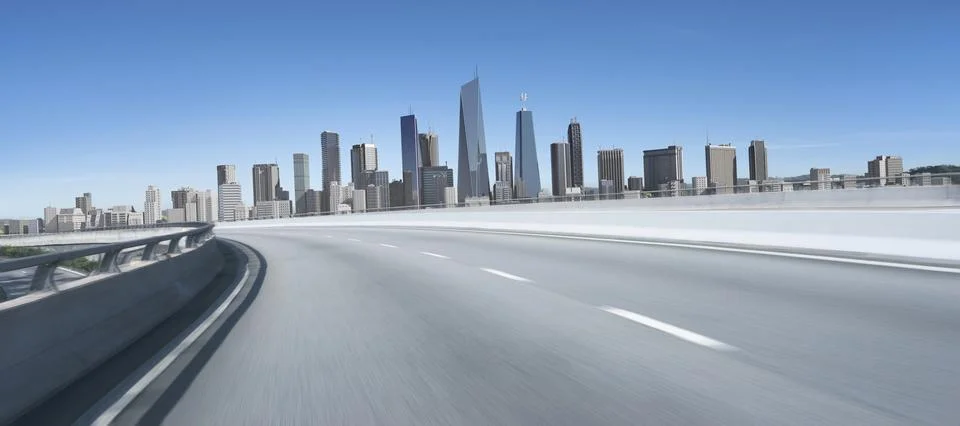 3D rendering empty road with cityscape background 스톡 일러스트