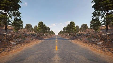 3D rendering of an empty road with trees on the side Stock Illustration