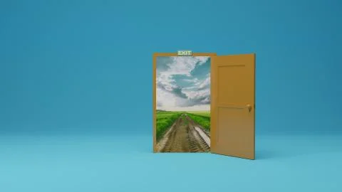 3d rendering the empty room with opened door. beautiful landscape with country r Stock Photos
