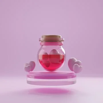 3d rendering empty space cylinder pink podium valentine's day ,heart shape .. Stock Illustration