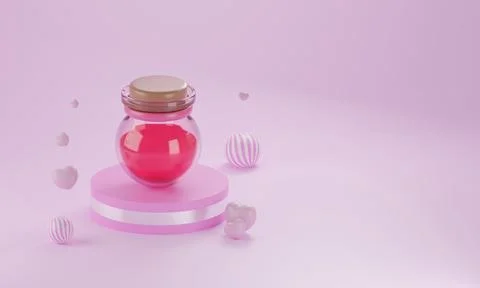 3d rendering empty space cylinder pink podium valentine's day ,heart shape .. Stock Illustration