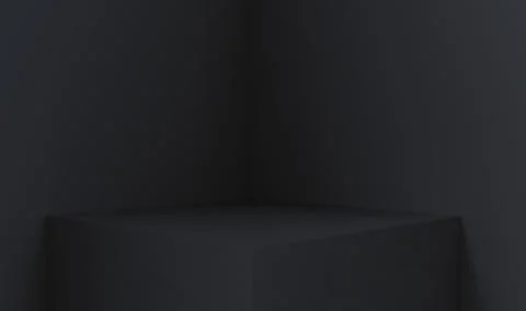 3D rendering of empty space for product display. square pedestal, dark Stock Illustration