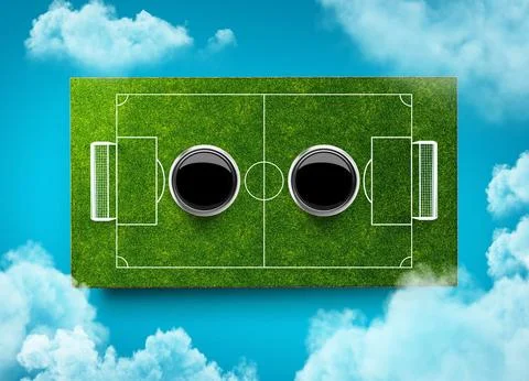 3d rendering of an empty versus screen banner on a soccer field in blue sky with Stock Illustration