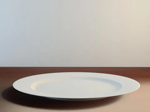 3d rendering empty white dish on a wooden table Illustrazione stock