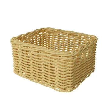 3D rendering of an empty wicker basket is shown against a white background Stock Illustration