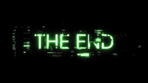 3D rendering the end text with screen effects of technological glitches Stock Illustration