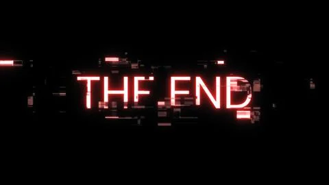 3D rendering the end text with screen effects of technological glitches 스톡 일러스트
