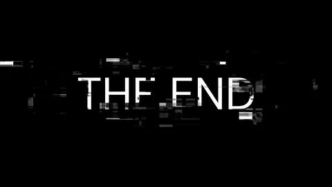 3D rendering the end text with screen effects of technological glitches Illustrazione stock