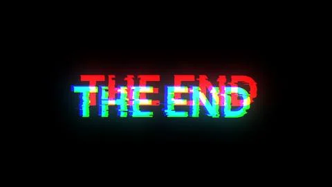 3D rendering the end text with screen effects of technological glitches Stock Illustration