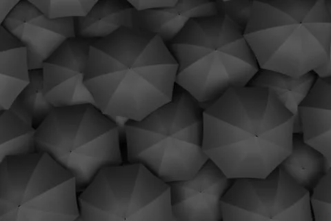 3d rendering of endless amount of similar black umbrellas. Stock-Illustration