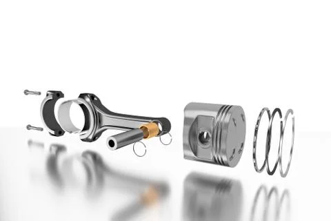 3D rendering. Engine piston with piston rings. Stock Illustration