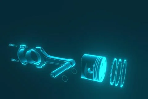 3D rendering. Engine piston with piston rings. Stock Photos