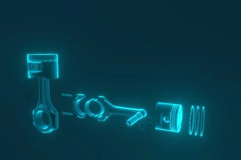 3D rendering. Engine piston with piston rings. Stock Photos
