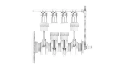 3D rendering of an engine technical components isolated on white background Stockillustratie