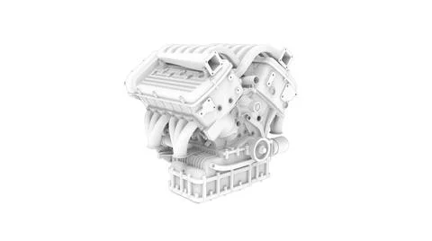 3D rendering of an engine technical components isolated on white background Illustrazione stock