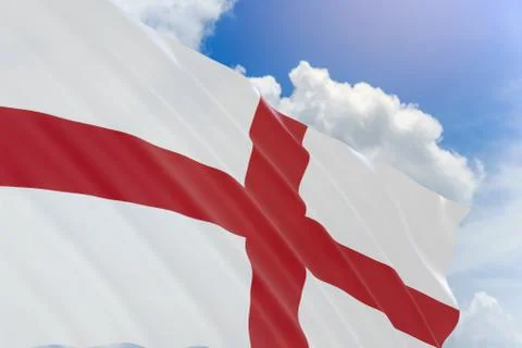 3D rendering of England flag waving on blue sky background Foto stock