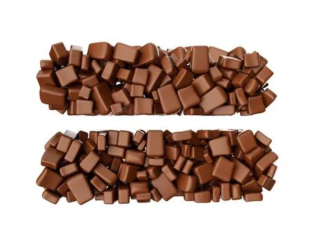 3D rendering of the equals sign shape made with chocolate chip pieces isolated o Stock Illustration