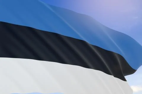 3D rendering of Estonia flag waving on blue sky background Stock Illustration