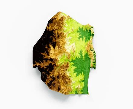 3D rendering of Eswatini Map shaded relief on a white background イラスト素材