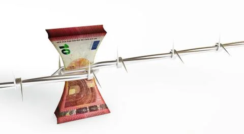 3d rendering of euro banknotes protected with barb wire Stock Illustration